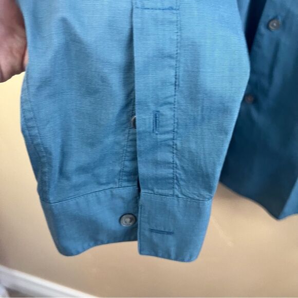 John Varvatos Mens Blue Button Down Long Sleeve Roll Tab Dress Shirt Size Medium - Picture 6 of 7